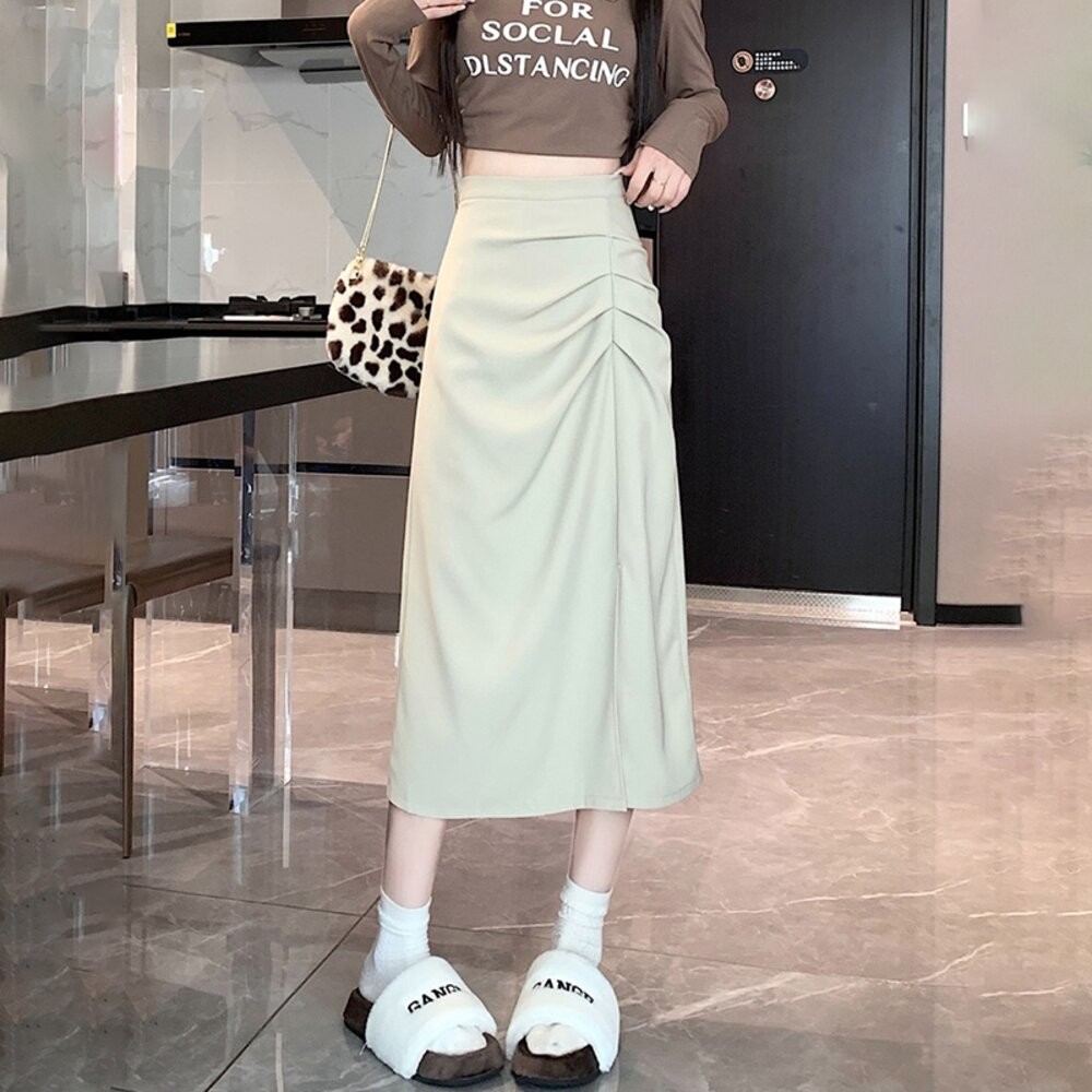 【台灣發貨】韓版氣質設計感高腰西裝長裙 裙子 褲裙 長裙 女裝【P406】-細節圖7