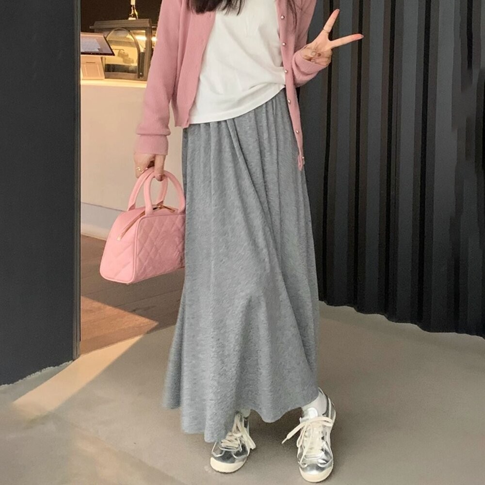 【台灣發貨】韓版高腰垂感寬鬆顯瘦長褲裙 寬褲 褲子 女裝 長裙【P405】-細節圖2