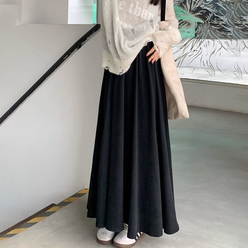 【台灣發貨】韓版高腰垂感寬鬆顯瘦長褲裙 寬褲 褲子 女裝 長裙【P405】-細節圖3