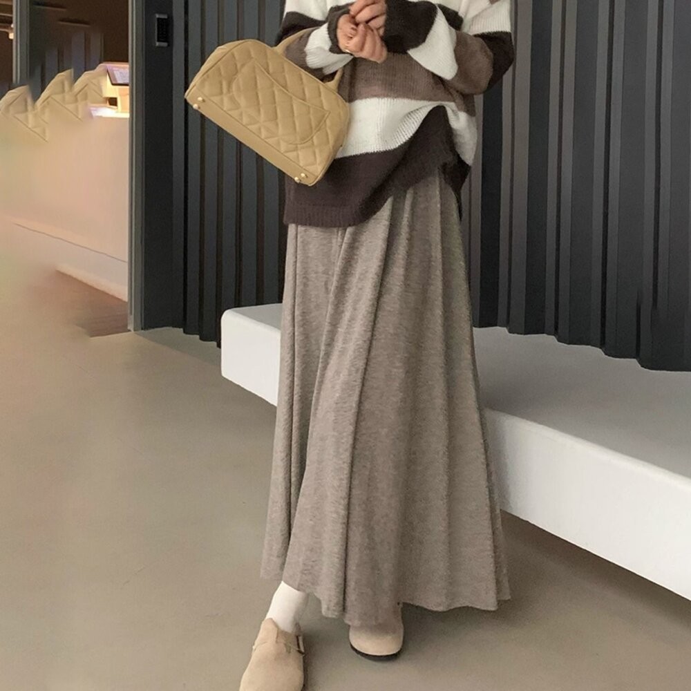 【台灣發貨】韓版高腰垂感寬鬆顯瘦長褲裙 寬褲 褲子 女裝 長裙【P405】-細節圖4