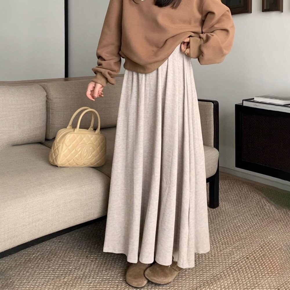 【台灣發貨】韓版高腰垂感寬鬆顯瘦長褲裙 寬褲 褲子 女裝 長裙【P405】-細節圖5