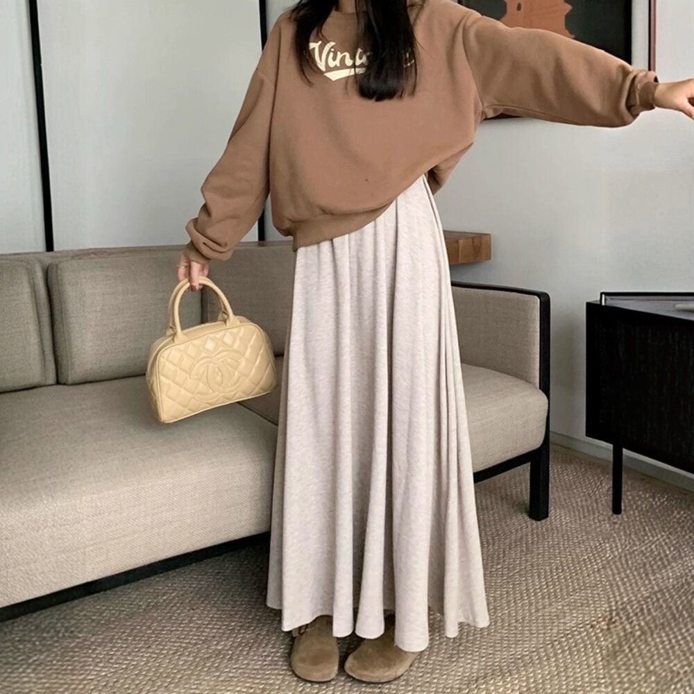 【台灣發貨】韓版高腰垂感寬鬆顯瘦長褲裙 寬褲 褲子 女裝 長裙【P405】-細節圖7