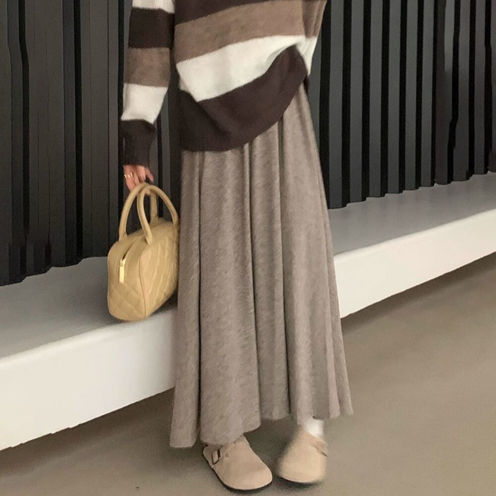 【台灣發貨】韓版高腰垂感寬鬆顯瘦長褲裙 寬褲 褲子 女裝 長裙【P405】-細節圖8