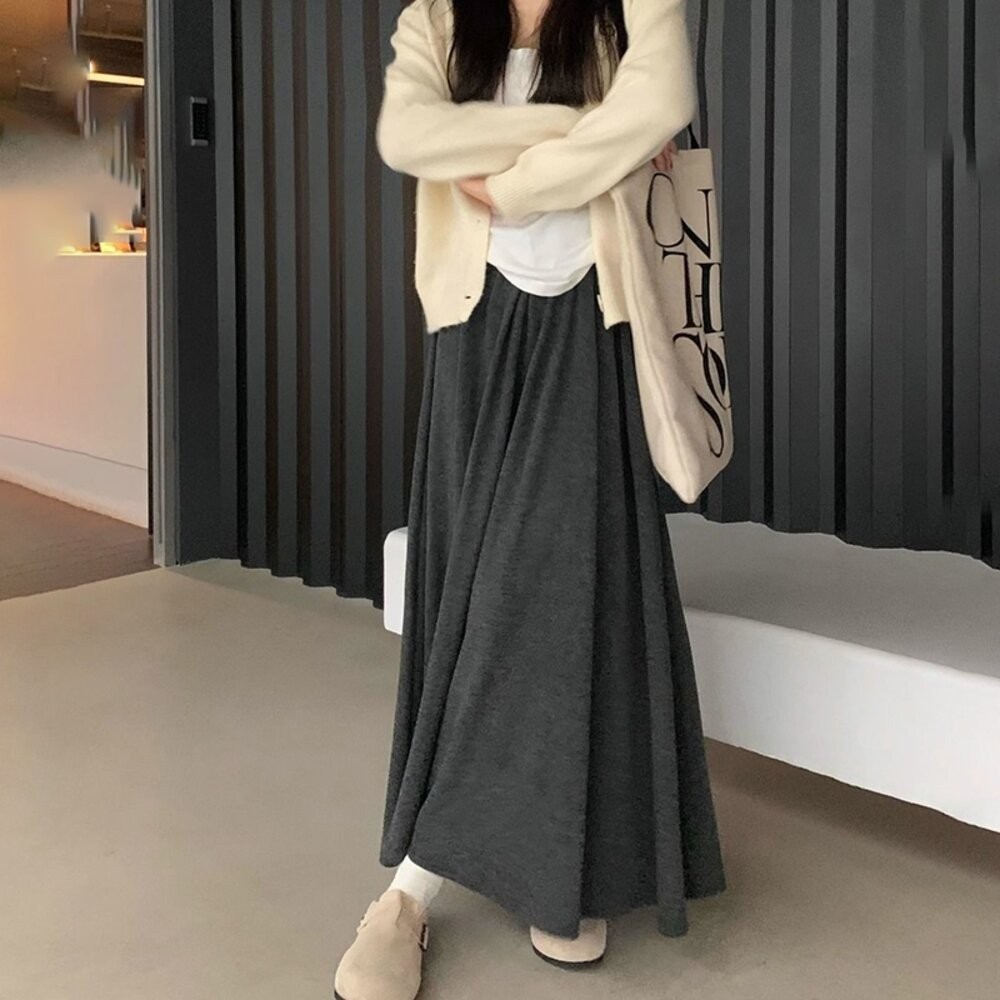 【台灣發貨】韓版高腰垂感寬鬆顯瘦長褲裙 寬褲 褲子 女裝 長裙【P405】-細節圖9