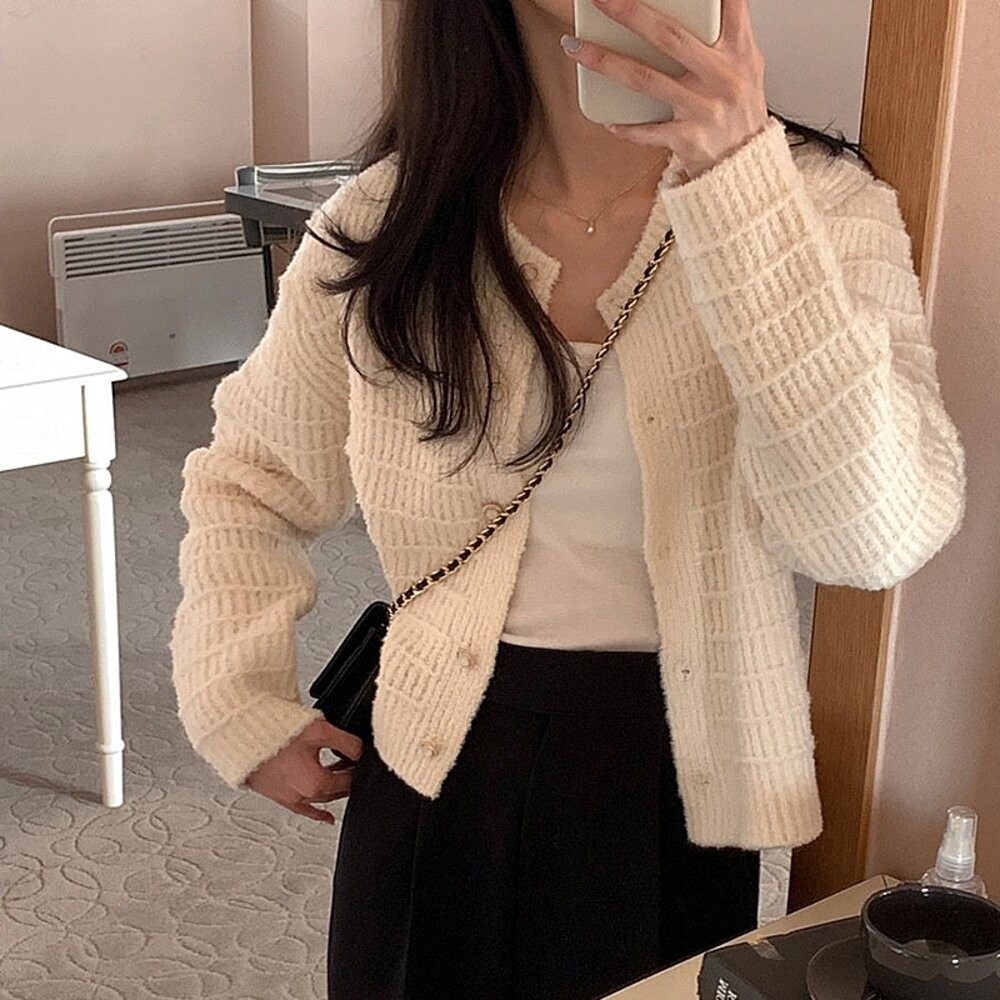 【台灣發貨】新款外套韓系感小香風法式復古針織 外套 防曬外套 女裝 上衣 衣服【J380】-細節圖7