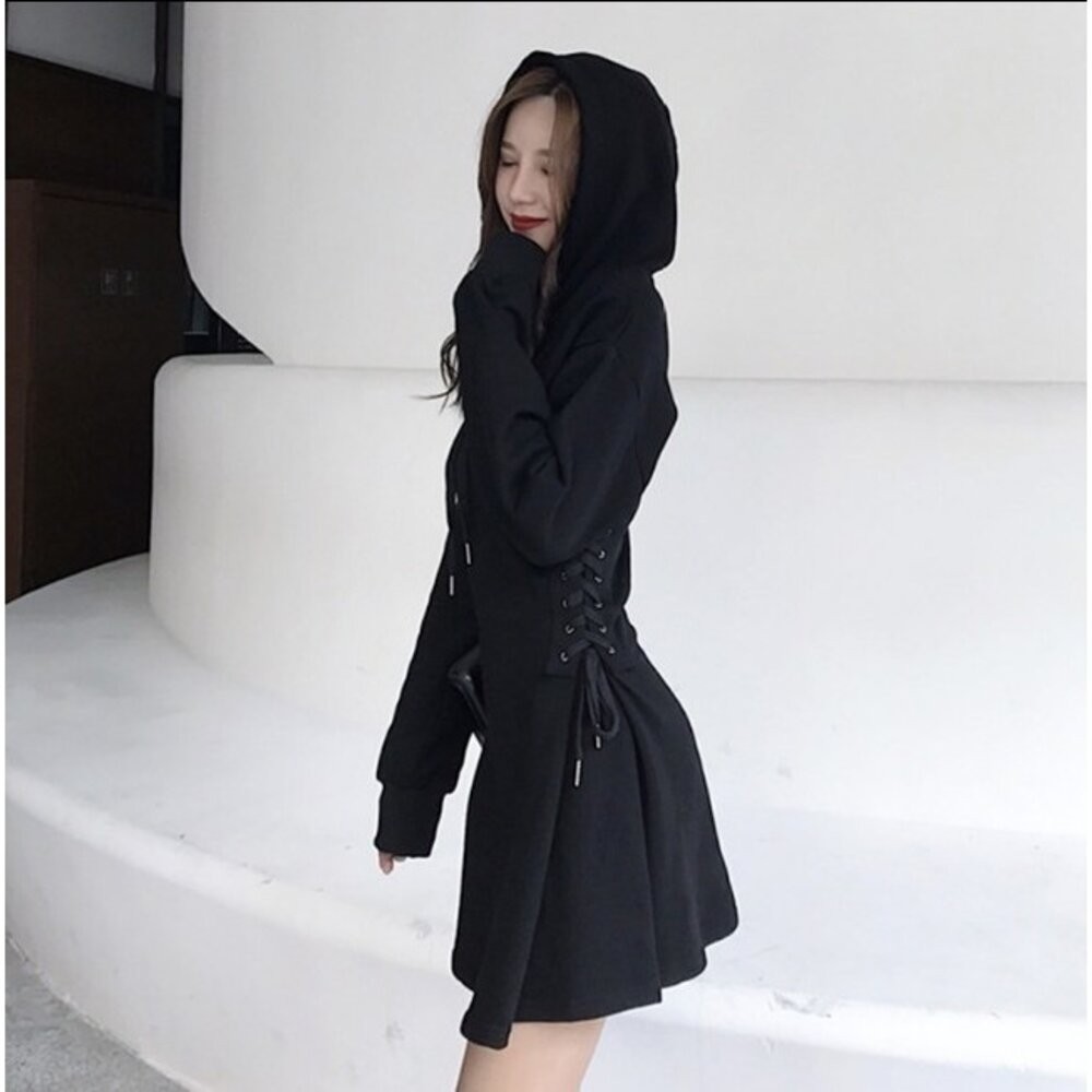 【台灣發貨】韓版寬鬆顯瘦收腰連帽上衣 連身裙 吊帶裙 吊帶褲 女裝【W83】-細節圖2