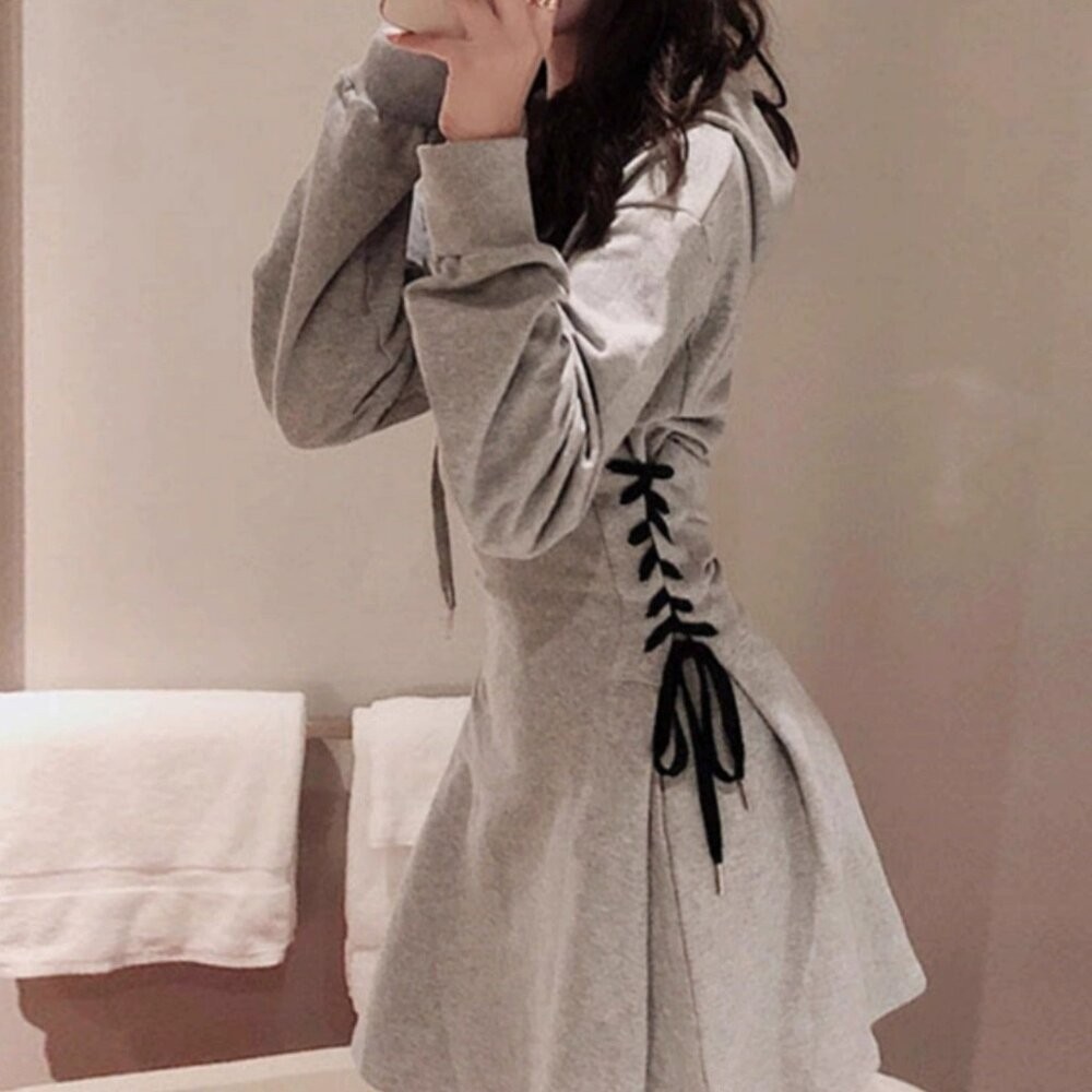 【台灣發貨】韓版寬鬆顯瘦收腰連帽上衣 連身裙 吊帶裙 吊帶褲 女裝【W83】-細節圖3
