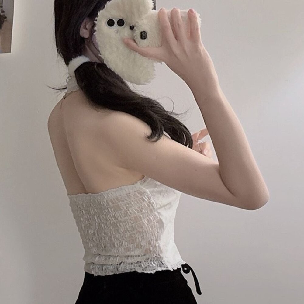 【台灣發貨】韓版蝴蝶結V領短版背心 帶胸墊免穿內衣 小可愛 背心 衣服 女裝 上衣【V434】-細節圖4