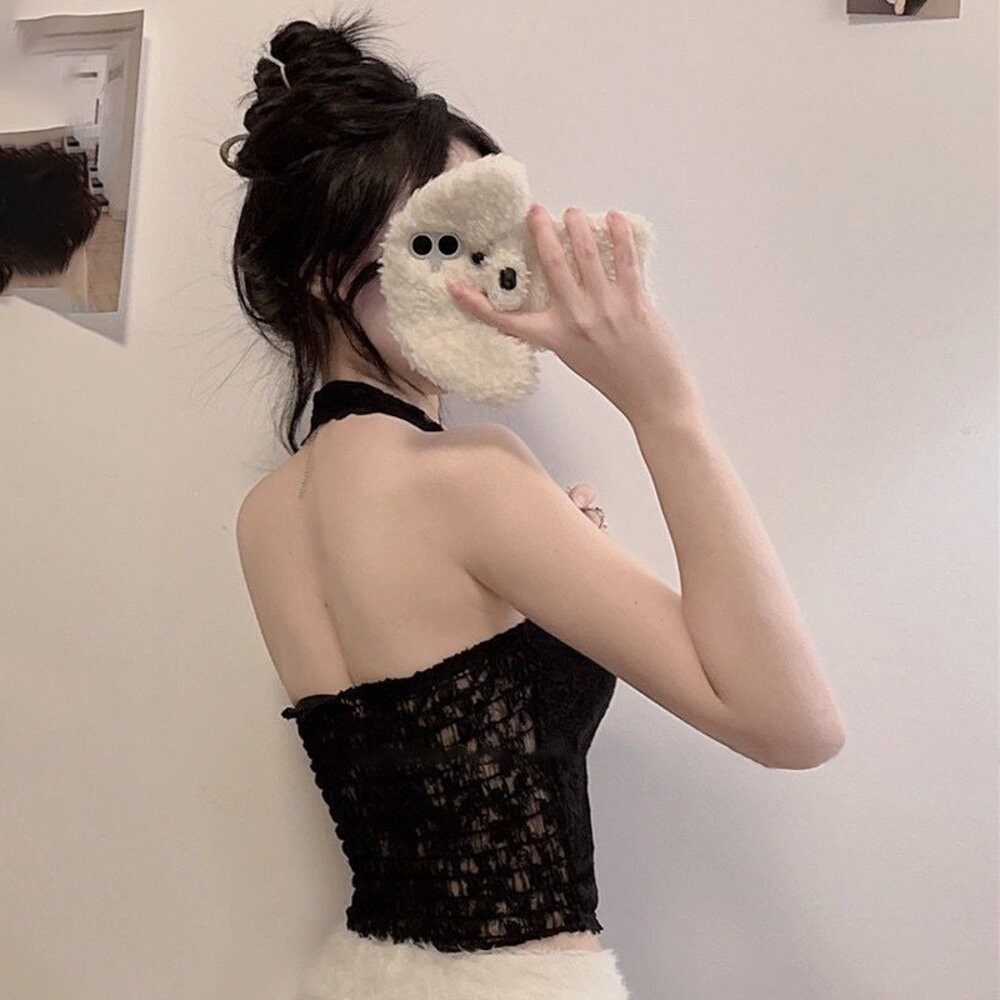 【台灣發貨】韓版蝴蝶結V領短版背心 帶胸墊免穿內衣 小可愛 背心 衣服 女裝 上衣【V434】-細節圖5