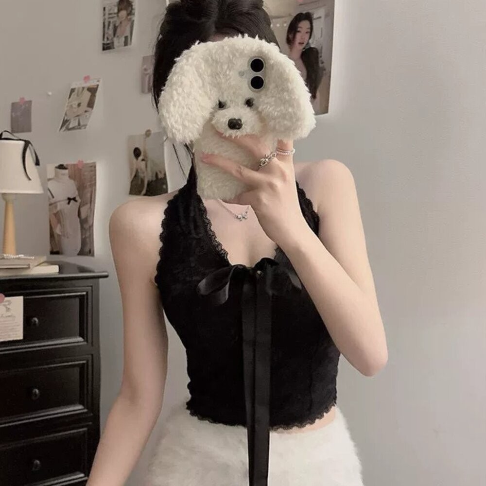 【台灣發貨】韓版蝴蝶結V領短版背心 帶胸墊免穿內衣 小可愛 背心 衣服 女裝 上衣【V434】-細節圖7