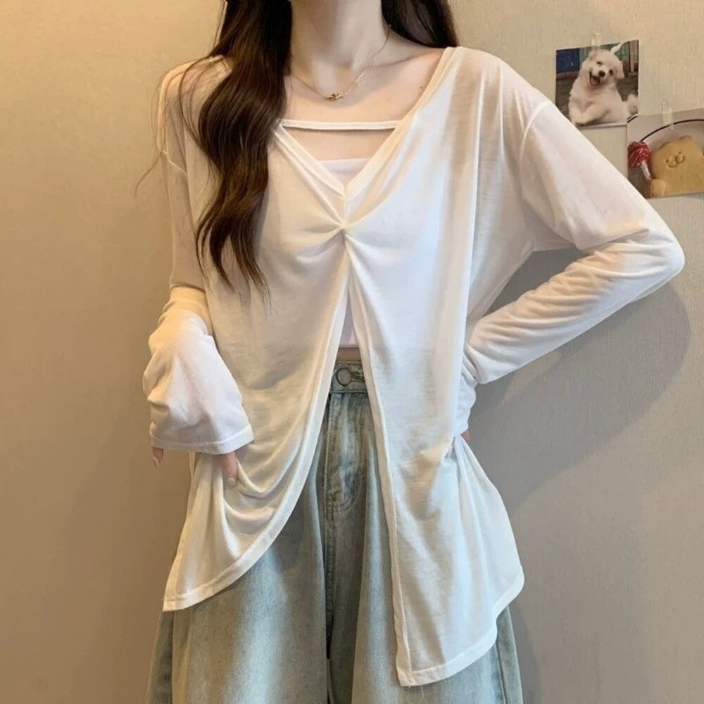 【台灣發貨】韓版慵懶風寬鬆防曬上衣 外套 防曬外套 女裝 上衣 衣服【J393】-細節圖4