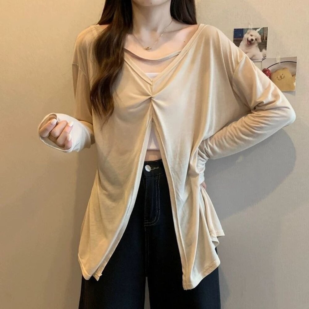 【台灣發貨】韓版慵懶風寬鬆防曬上衣 外套 防曬外套 女裝 上衣 衣服【J393】-細節圖5