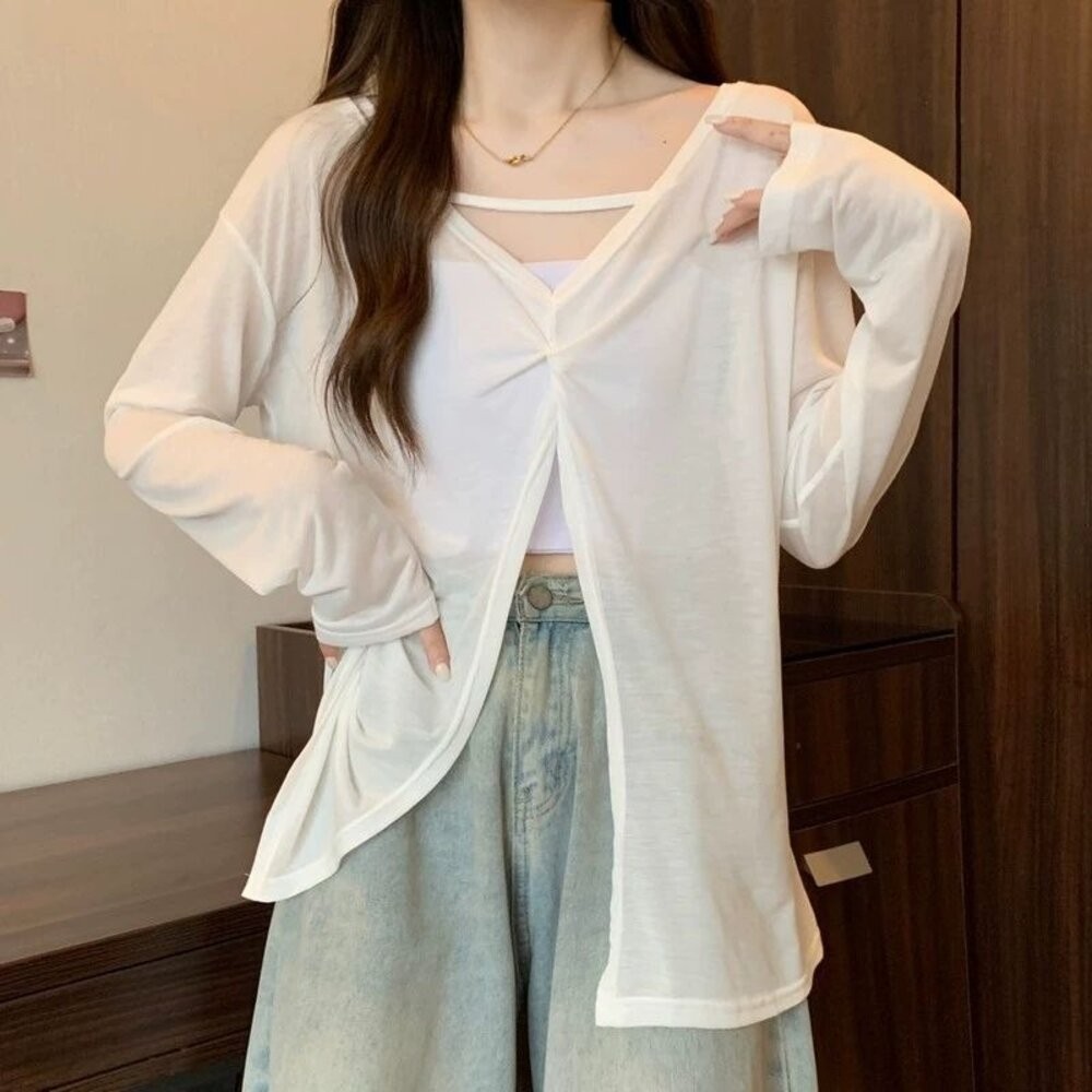 【台灣發貨】韓版慵懶風寬鬆防曬上衣 外套 防曬外套 女裝 上衣 衣服【J393】-細節圖9