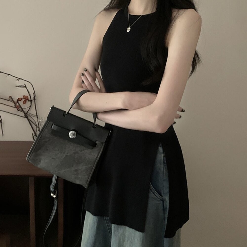 【台灣發貨】韓版氣質開叉長版針織背心 小可愛 背心 衣服 女裝 上衣【V436】-細節圖7