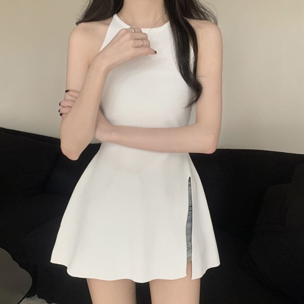 【台灣發貨】韓版氣質開叉長版針織背心 小可愛 背心 衣服 女裝 上衣【V436】-細節圖8