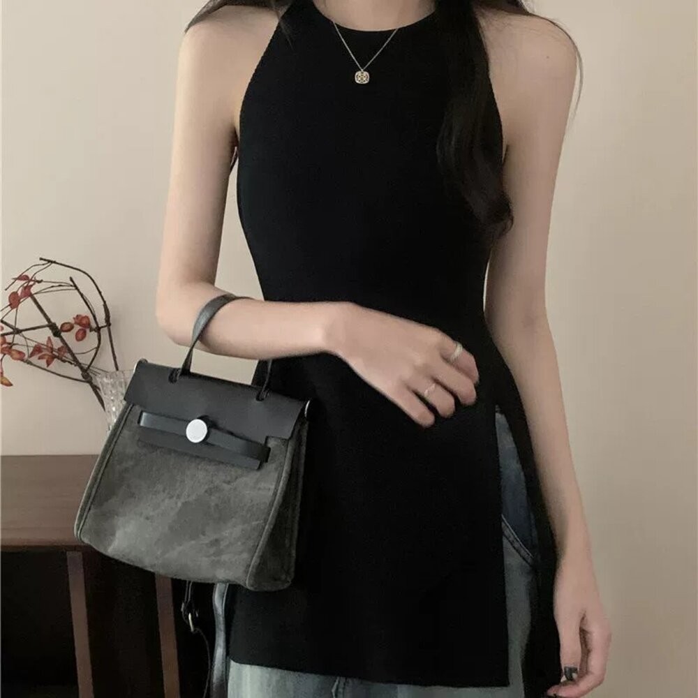 【台灣發貨】韓版氣質開叉長版針織背心 小可愛 背心 衣服 女裝 上衣【V436】-細節圖9