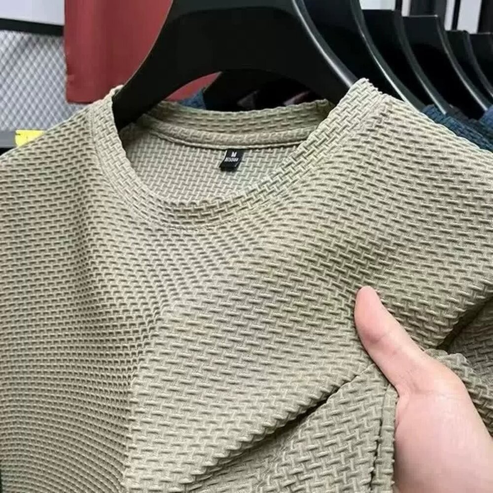 【台灣發貨】韓版寬鬆舒適紋路短袖上衣 衣服 男裝 t恤 短袖t恤 上衣【T677】-細節圖3