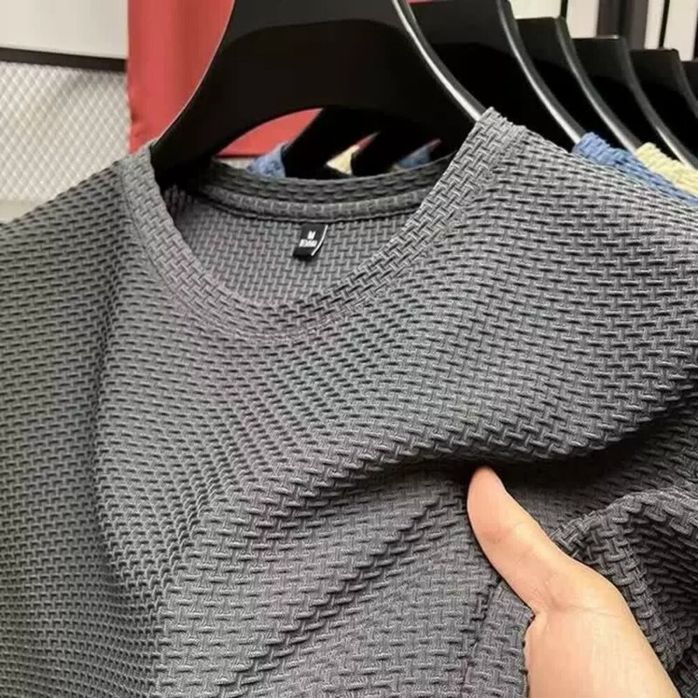 【台灣發貨】韓版寬鬆舒適紋路短袖上衣 衣服 男裝 t恤 短袖t恤 上衣【T677】-細節圖4