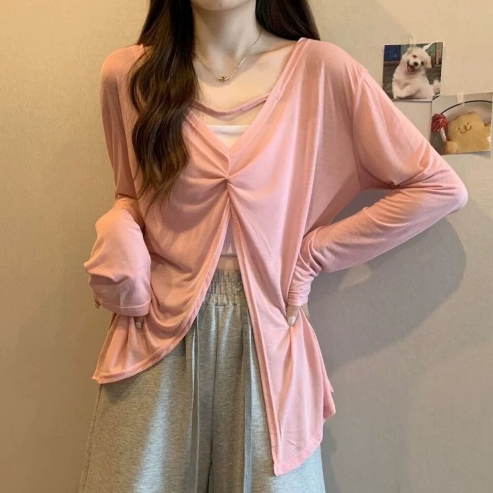 【台灣發貨】韓版薄款微透寬鬆防曬罩衫 外套 防曬外套 女裝 上衣 衣服【J393】-細節圖7