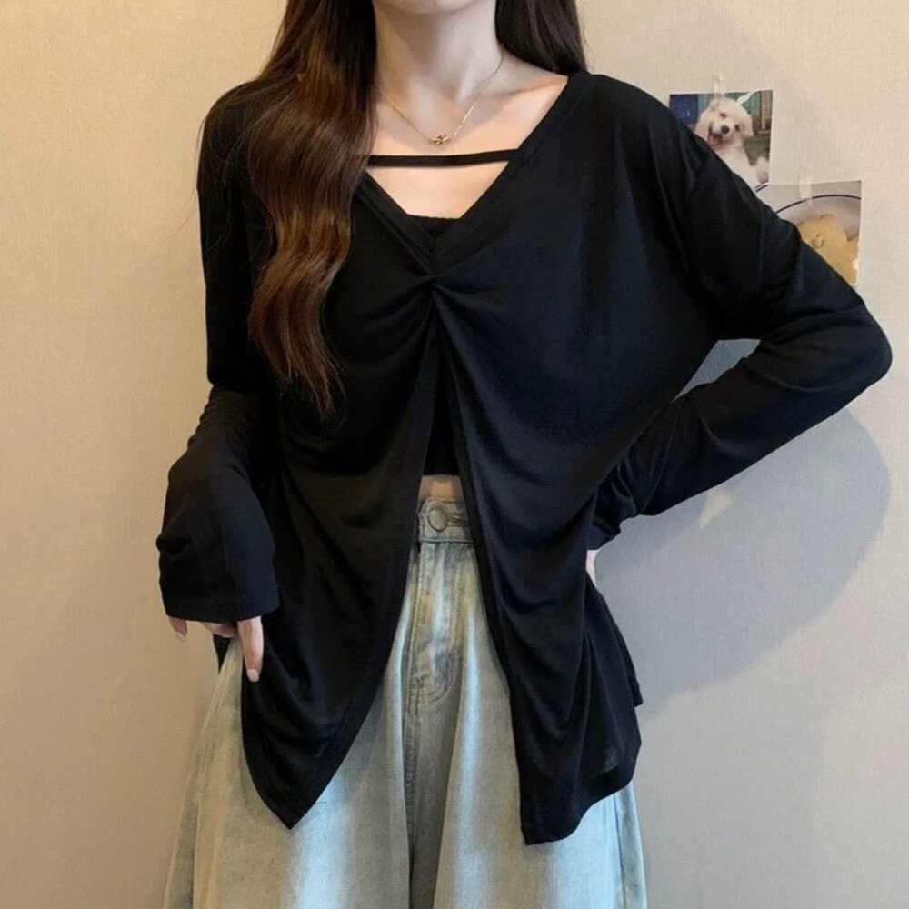 【台灣發貨】韓版薄款微透寬鬆防曬罩衫 外套 防曬外套 女裝 上衣 衣服【J393】-細節圖8