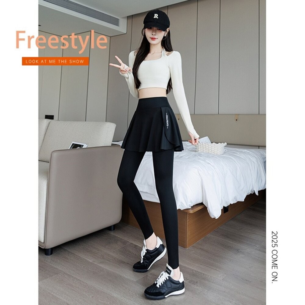 【台灣發貨】韓版高腰假兩件褲裙 寬褲 褲子 女裝【P400】-細節圖5