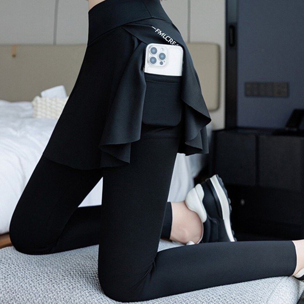 【台灣發貨】韓版高腰假兩件褲裙 寬褲 褲子 女裝【P400】-細節圖7