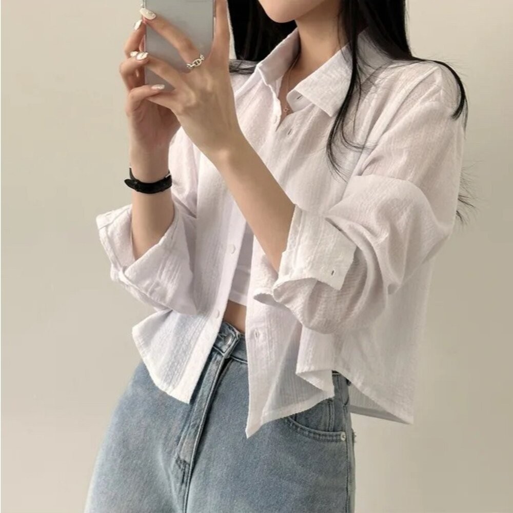 【台灣發貨】韓版設計感小眾小條紋襯衫 外套 防曬外套 女裝 上衣 衣服【J391】-細節圖4