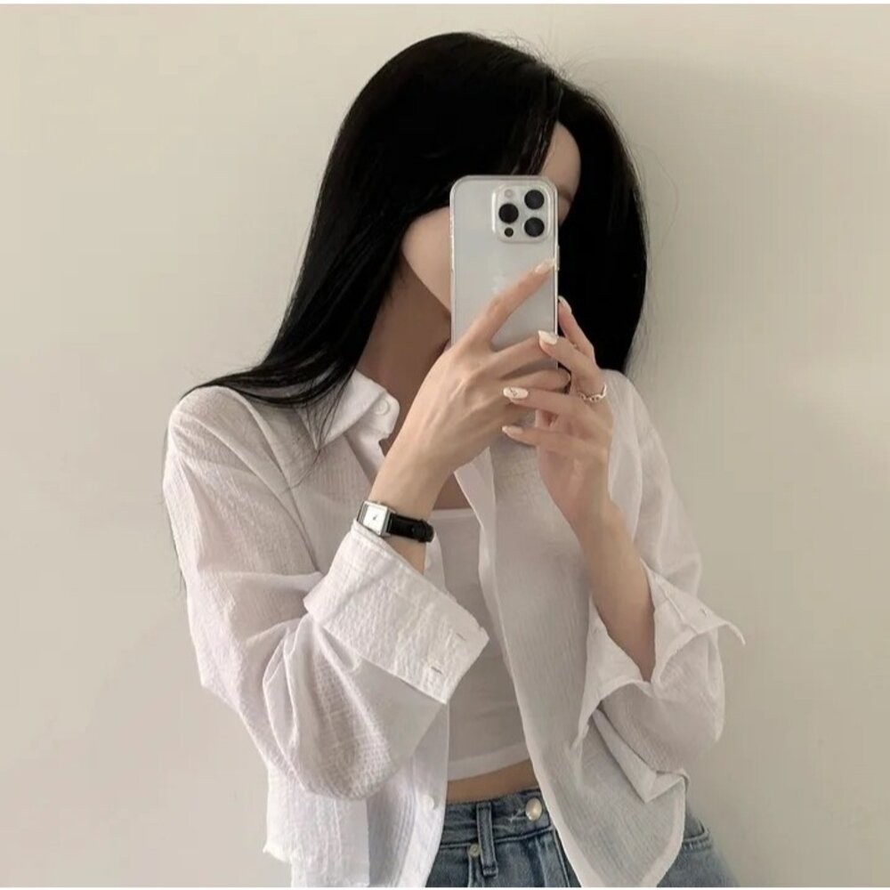 【台灣發貨】韓版設計感小眾小條紋襯衫 外套 防曬外套 女裝 上衣 衣服【J391】-細節圖6