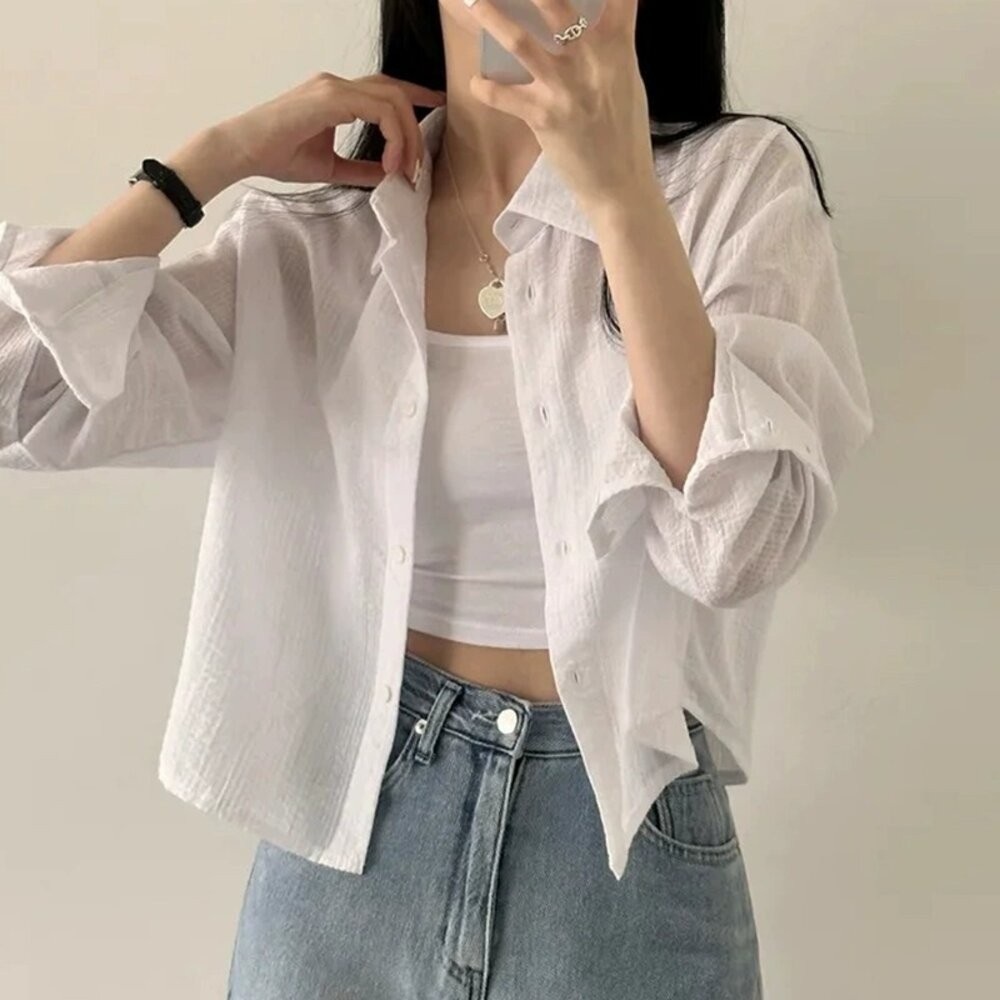 【台灣發貨】韓版設計感小眾小條紋襯衫 外套 防曬外套 女裝 上衣 衣服【J391】-規格圖9