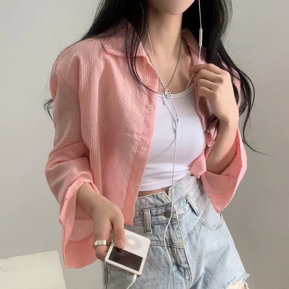 【台灣發貨】韓版設計感小眾小條紋襯衫 外套 防曬外套 女裝 上衣 衣服【J391】-規格圖9
