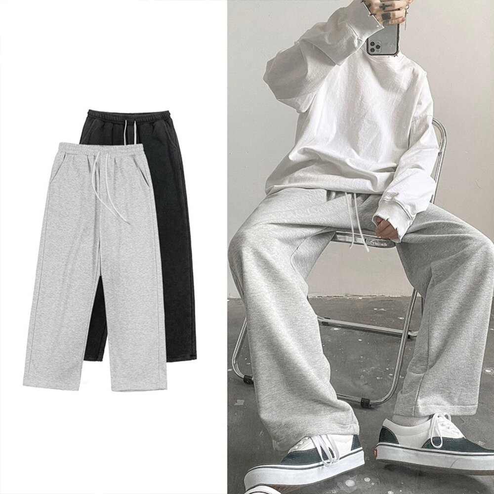 【台灣發貨】韓版寬鬆直筒運動長褲 寬褲 褲子 女裝【P235】-細節圖2