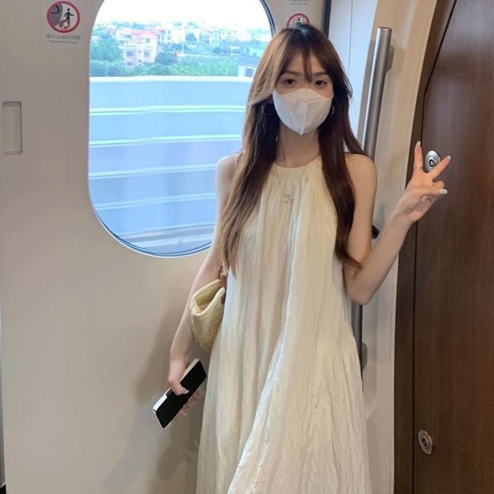 【台灣發貨】韓版氣質寬鬆海邊度假風洋裝 裙子 褲裙 長裙 女裝【S361】-細節圖2