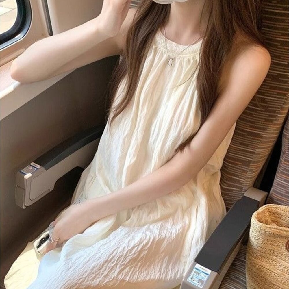 【台灣發貨】韓版氣質寬鬆海邊度假風洋裝 裙子 褲裙 長裙 女裝【S361】-細節圖3