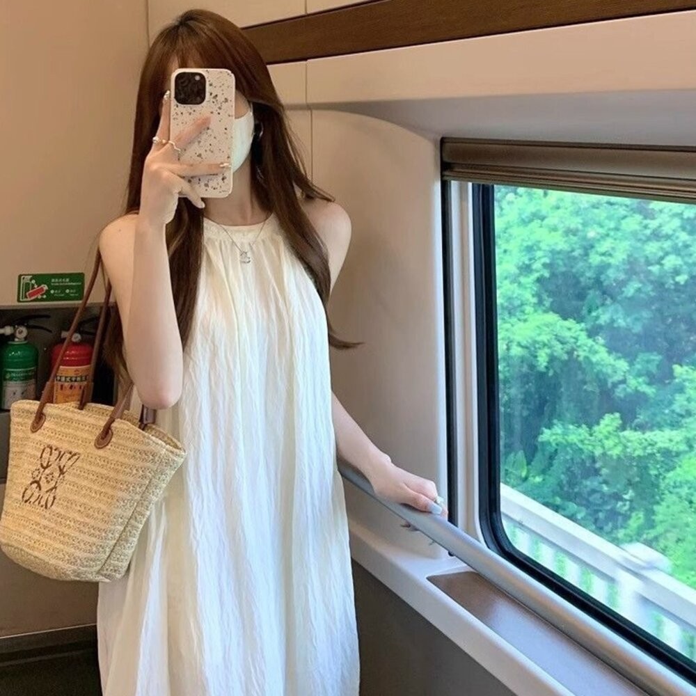 【台灣發貨】韓版氣質寬鬆海邊度假風洋裝 裙子 褲裙 長裙 女裝【S361】-細節圖4