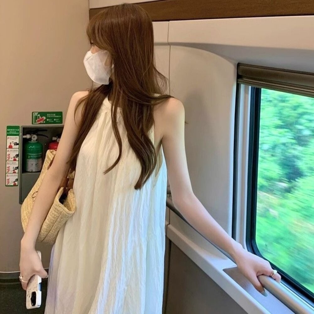 【台灣發貨】韓版氣質寬鬆海邊度假風洋裝 裙子 褲裙 長裙 女裝【S361】-細節圖5