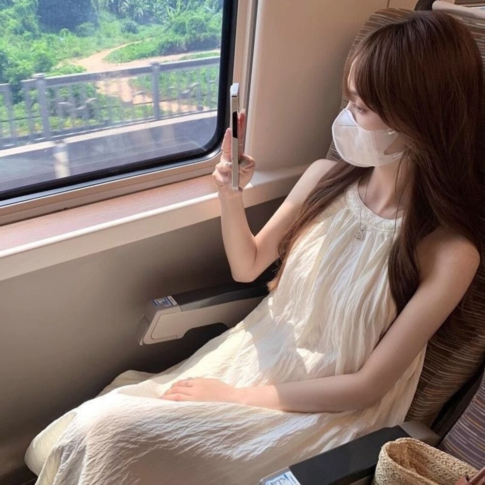 【台灣發貨】韓版氣質寬鬆海邊度假風洋裝 裙子 褲裙 長裙 女裝【S361】-細節圖6