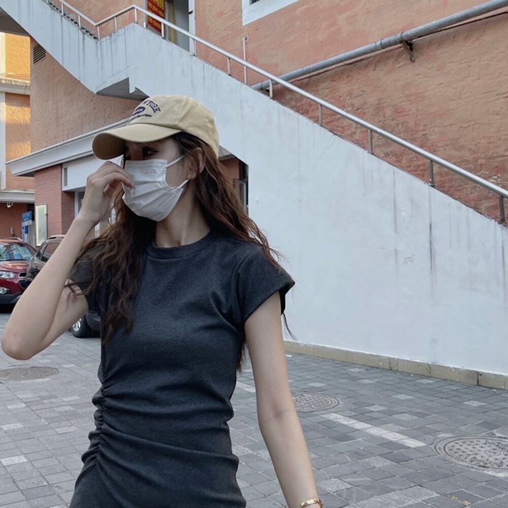 【台灣發貨】韓版氣質收腰顯瘦小飛袖洋裝 裙子 褲裙 長裙 女裝【S360】-細節圖3