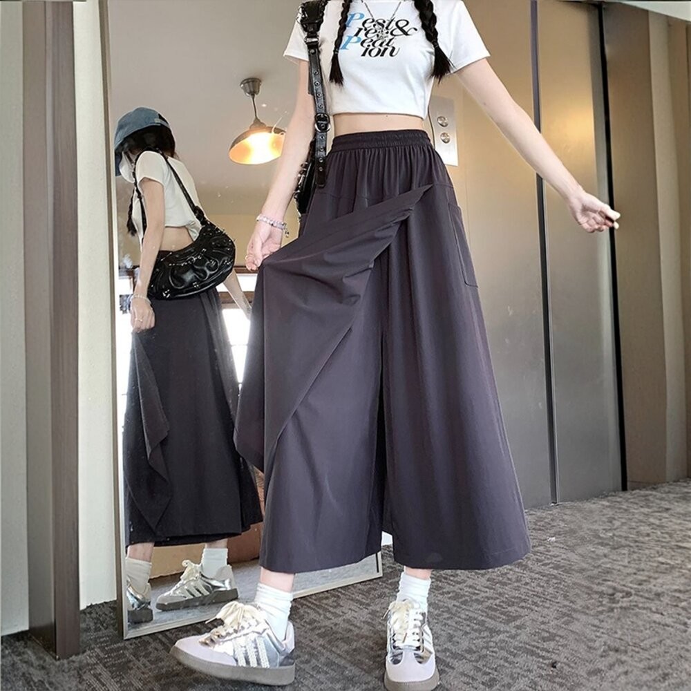 【台灣發貨】韓版薄款寬鬆高腰垂感長裙 裙子 褲裙 長裙 女裝【P392】-細節圖5