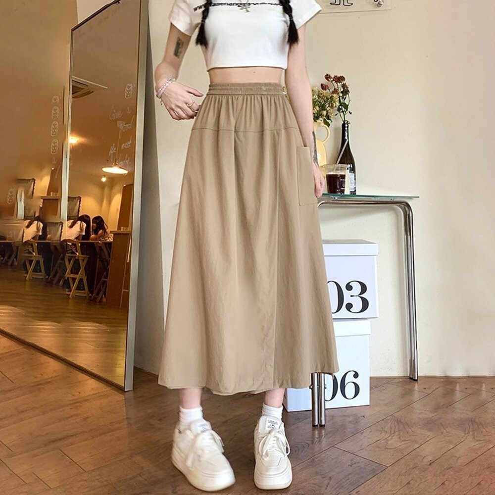 【台灣發貨】韓版薄款寬鬆高腰垂感長裙 裙子 褲裙 長裙 女裝【P392】-細節圖7