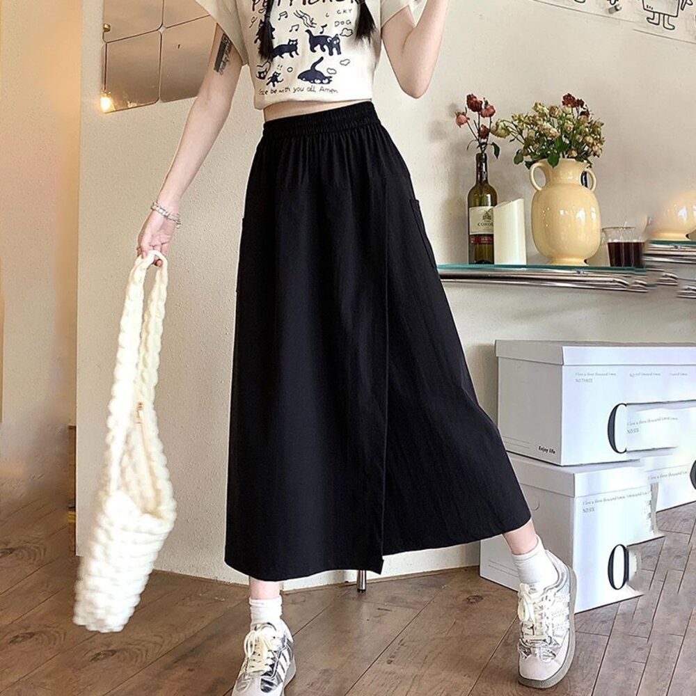 【台灣發貨】韓版薄款寬鬆高腰垂感長裙 裙子 褲裙 長裙 女裝【P392】-細節圖8