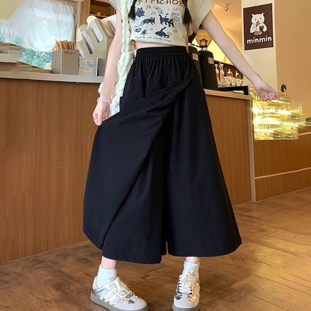 【台灣發貨】韓版薄款寬鬆高腰垂感長裙 裙子 褲裙 長裙 女裝【P392】-細節圖9