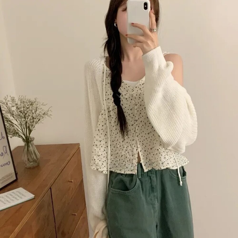 【台灣發貨】韓版法式夏天女裝復古薄款小碎花背心 小可愛 背心 衣服 女裝 上衣【V427】-細節圖4