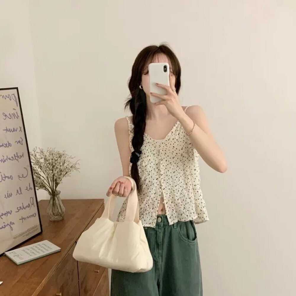 【台灣發貨】韓版法式夏天女裝復古薄款小碎花背心 小可愛 背心 衣服 女裝 上衣【V427】-細節圖7