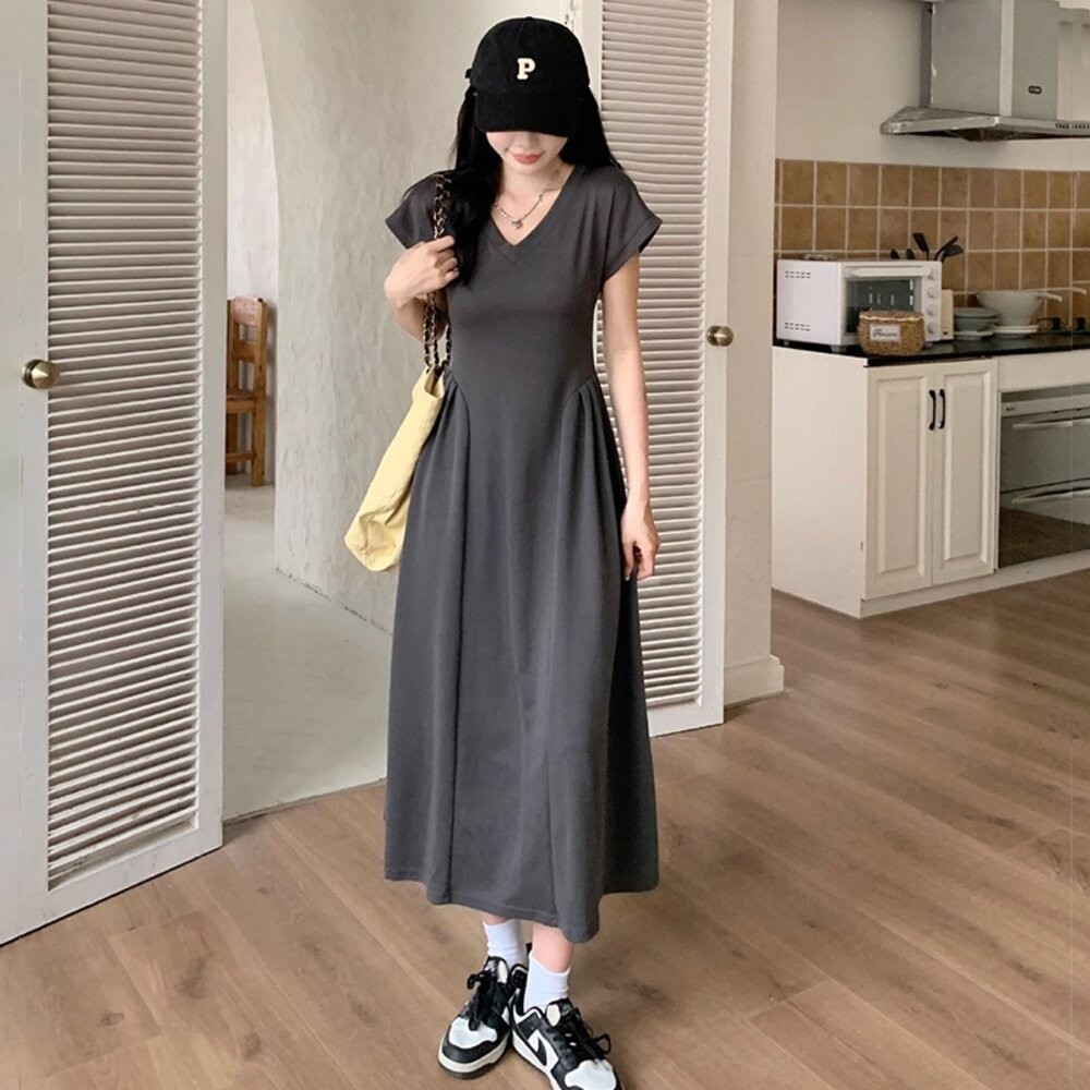 【台灣發貨】韓版氣質收腰長版洋裝 連身裙 吊帶裙 吊帶褲 女裝【S358】-細節圖4