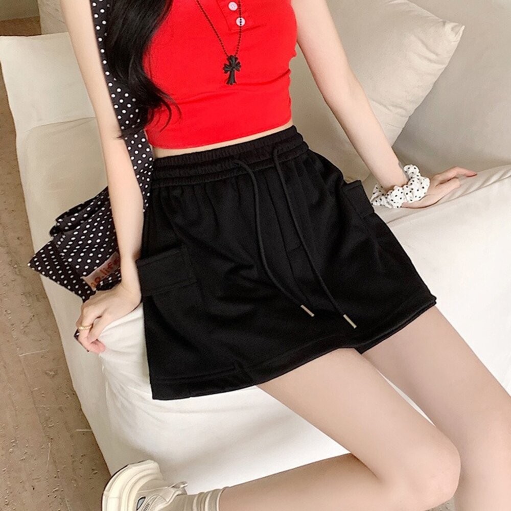 【台灣發貨】韓版休閒灰色運動褲裙 裙子 褲裙 長裙 女裝【P388】-細節圖3