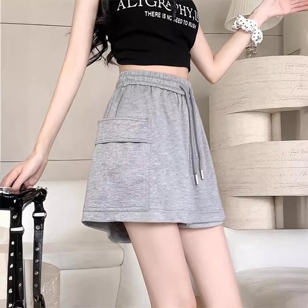 【台灣發貨】韓版休閒灰色運動褲裙 裙子 褲裙 長裙 女裝【P388】-細節圖5