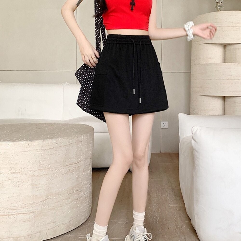 【台灣發貨】韓版休閒灰色運動褲裙 裙子 褲裙 長裙 女裝【P388】-細節圖6