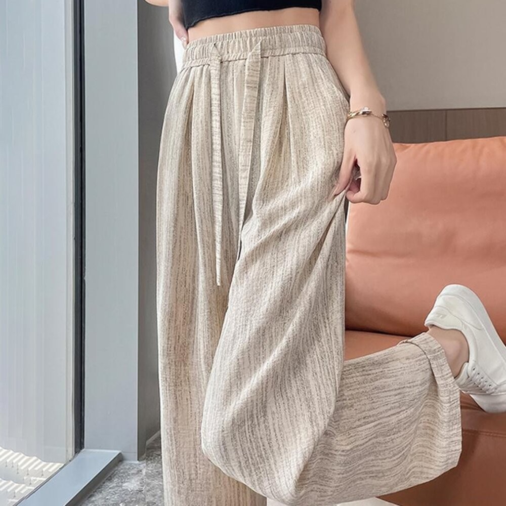 【台灣發貨】韓版冰絲垂感高腰寬褲 寬褲 褲子 女裝【P385】-細節圖8