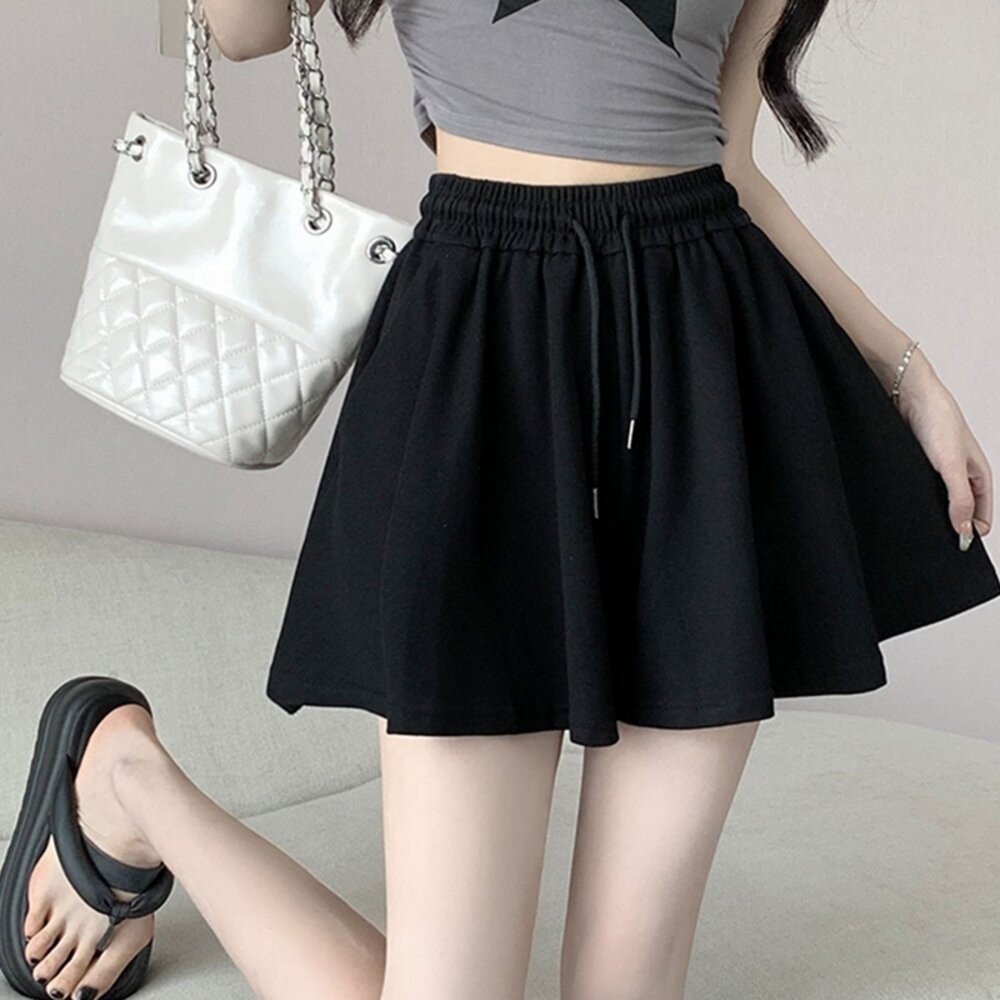 【台灣發貨】韓版垂感寬鬆顯瘦短裙 裙子 褲裙 長裙 女裝【P382】-細節圖2