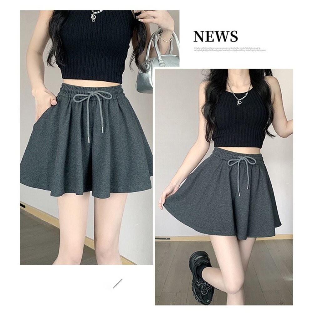 【台灣發貨】韓版垂感寬鬆顯瘦短裙 裙子 褲裙 長裙 女裝【P382】-細節圖3